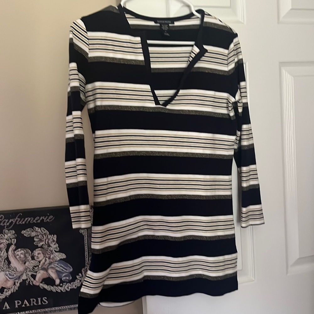Boston Proper Tunic gold and navy split neck size xs EUC